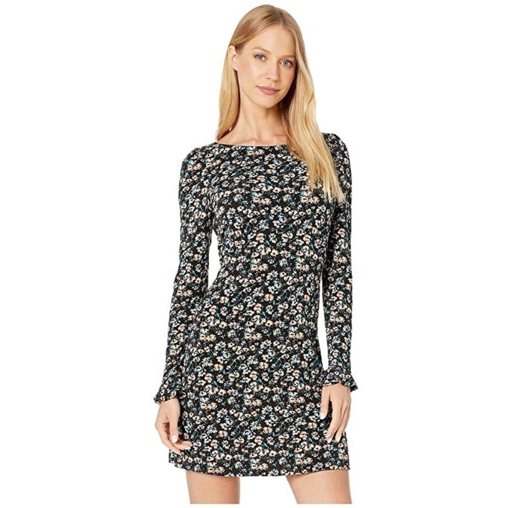 Free People Say Hello Dark Floral Long Sleeve Mini Dress L Grunge